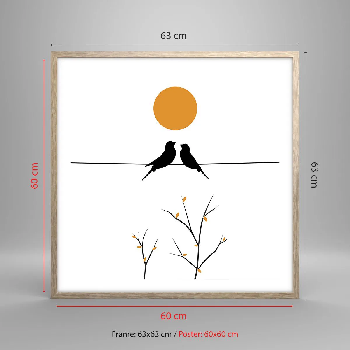 Plakat i ramme af lyst egetræ - Nattergal - 60x60 cm