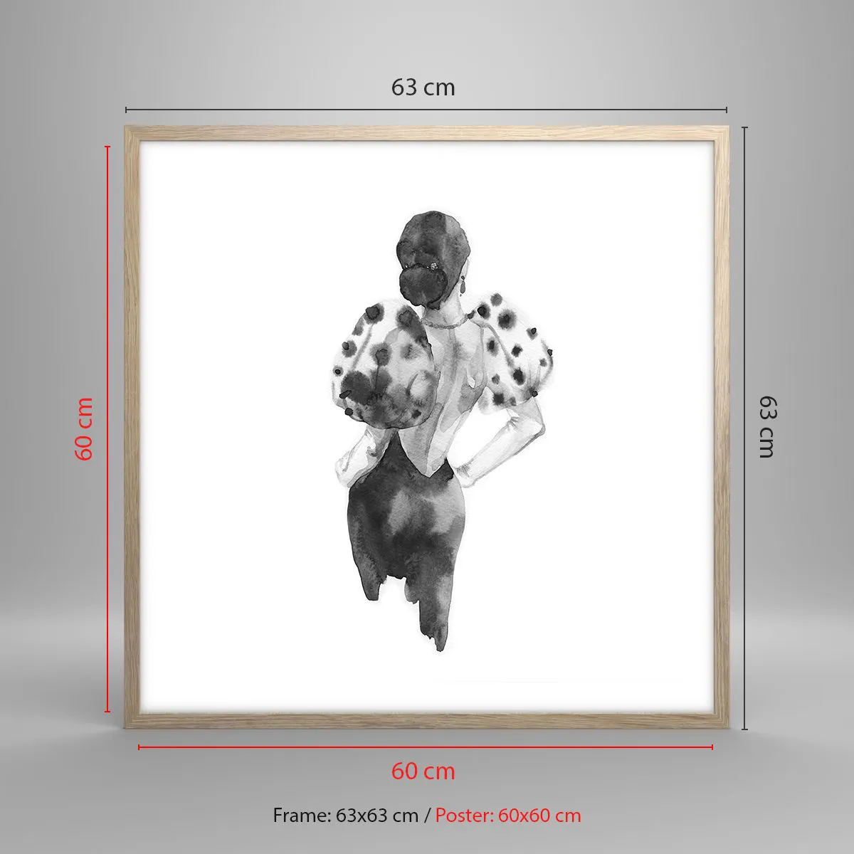 Pôster com moldura de carvalho claro - Ela passou por aqui - 60x60 cm