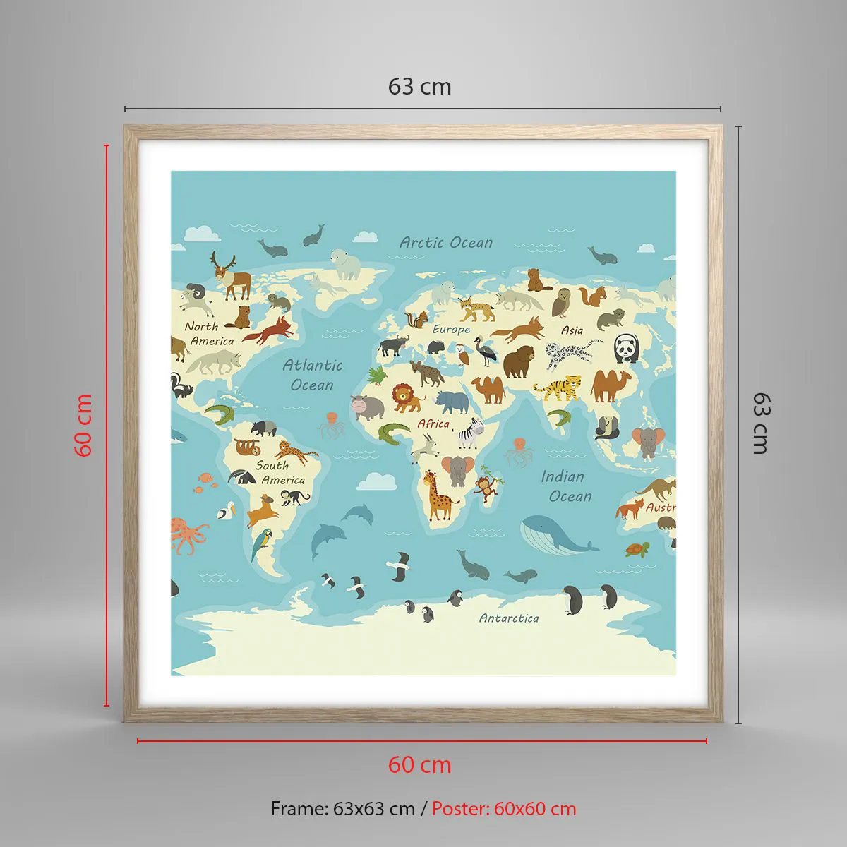 Plakat i ramme af lyst egetræ - Gode naboer - 60x60 cm