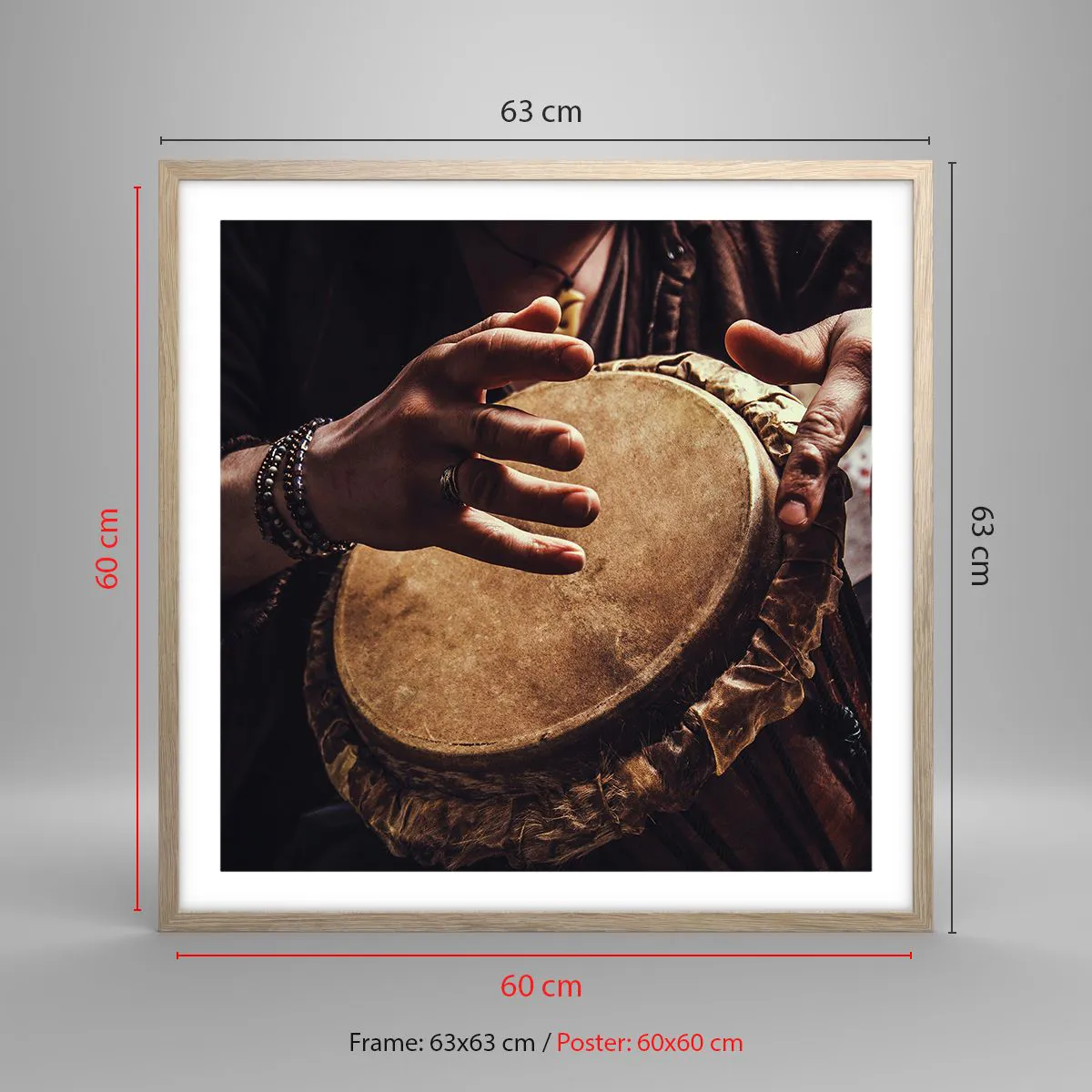 Affiche dans un chêne clair - Poster - Au rythme du coeur - 60x60 cm