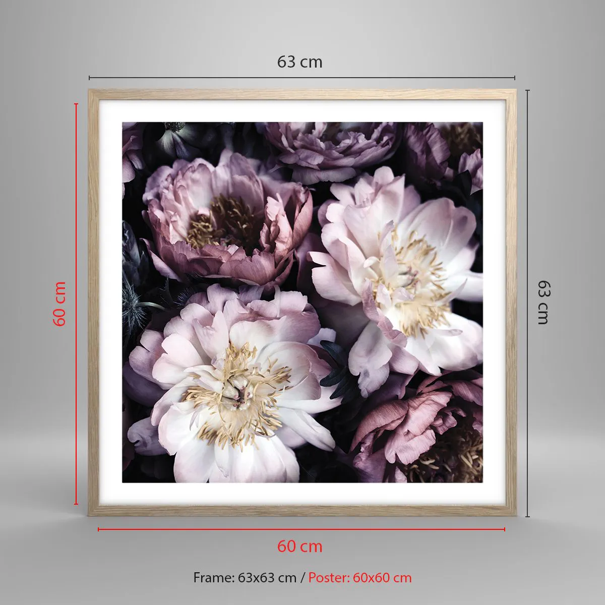 Poster in cornice rovere chiaro - Bouquet nel vecchio stile - 60x60 cm