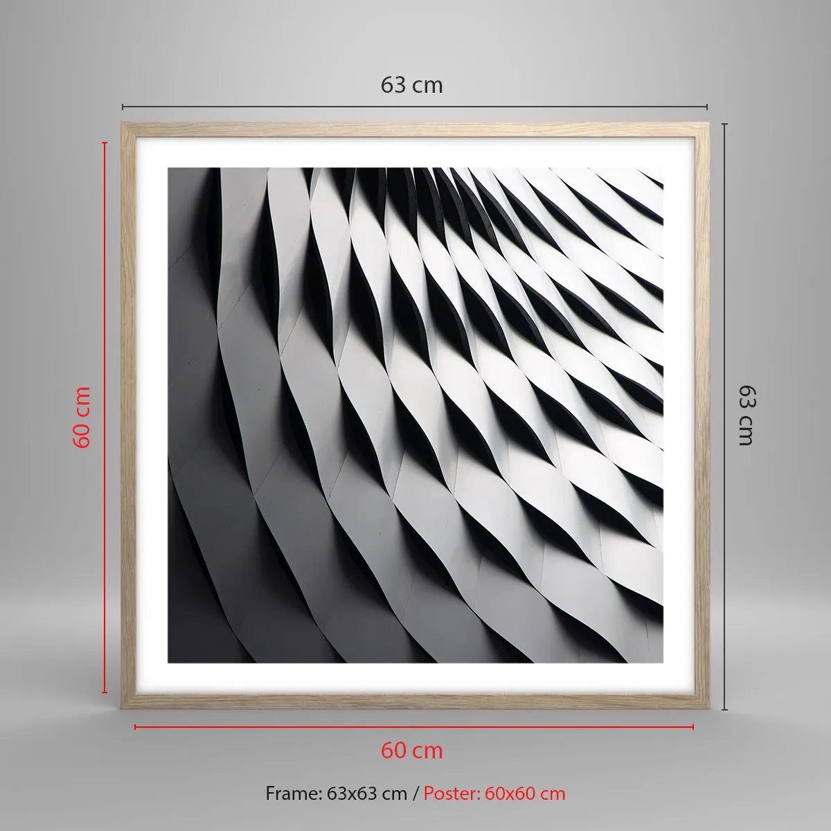 Poster in light oak frame - On the Surface of the Wave - 60x60 cm