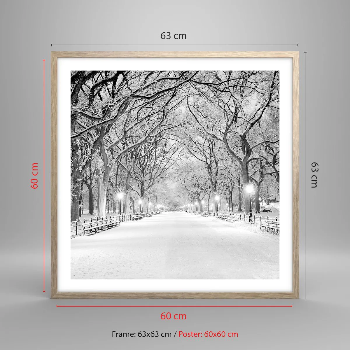 Poster in einem Rahmen aus heller Eiche - Vier Jahreszeiten - Winter - 60x60 cm