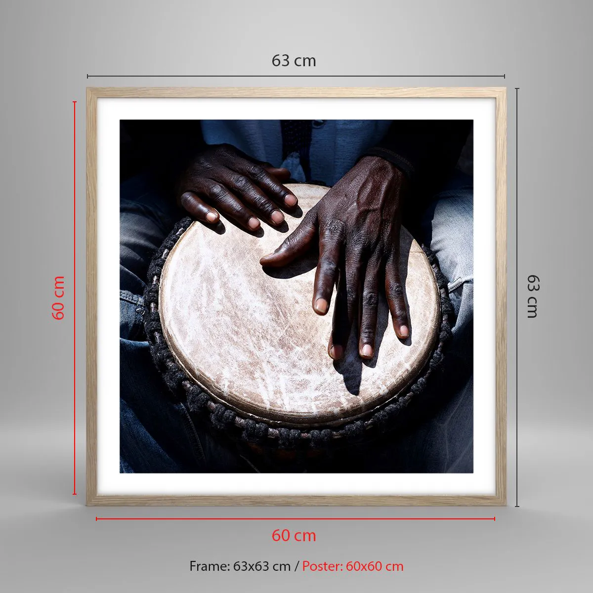 Een poster in een licht eiken lijst - Leef in je eigen ritme - 60x60 cm