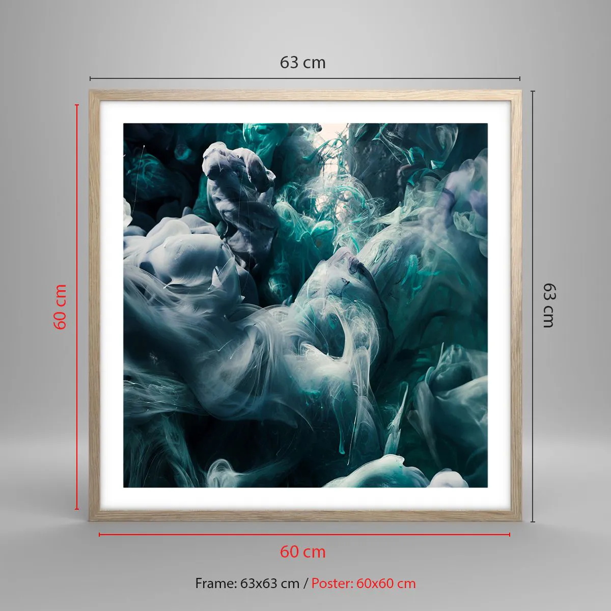 Plakat i ramme af lyst egetræ - Farvebevægelse - 60x60 cm