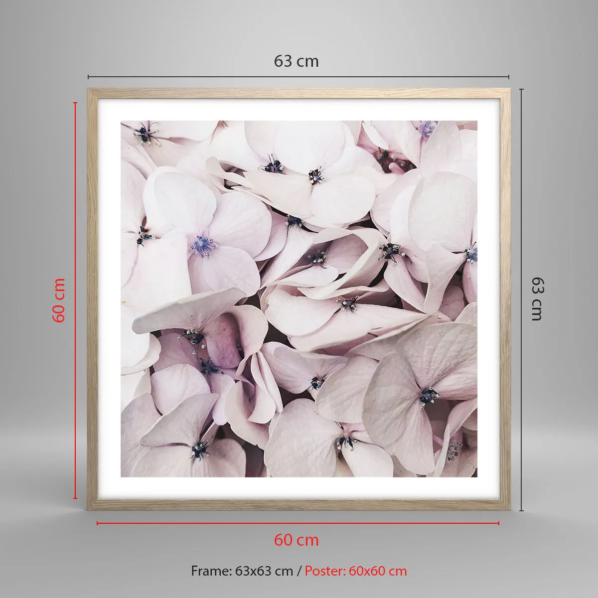 Poster în ramă de stejar deschis - Într-un potop de flori - 60x60 cm