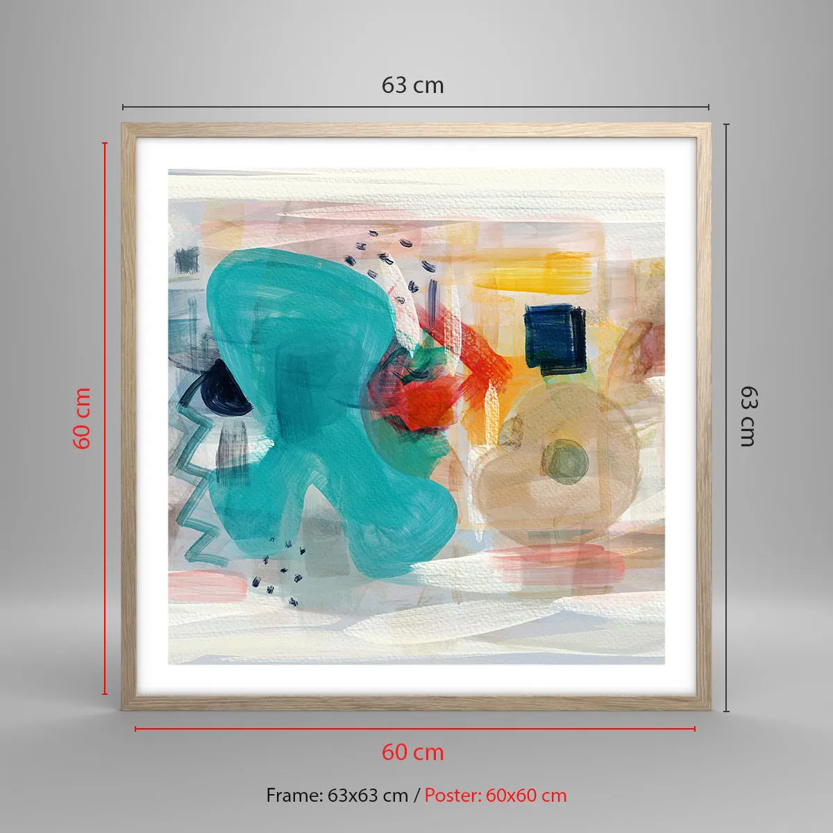 Poster in einem Rahmen aus heller Eiche - Buntes Spiel - 60x60 cm