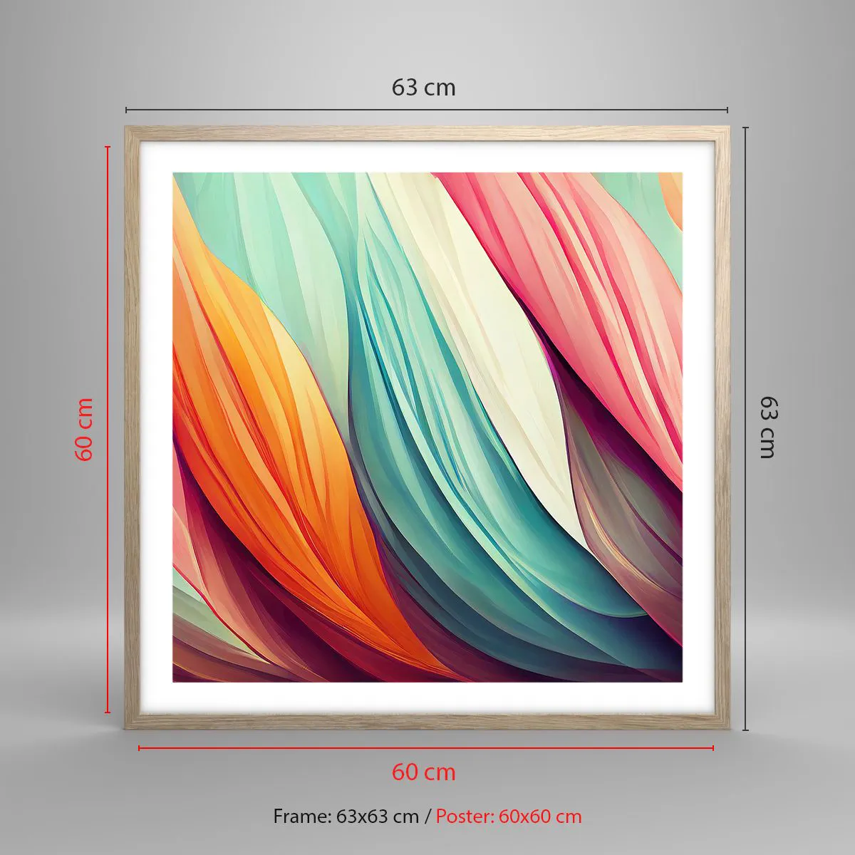 Póster en marco roble claro - Tejido arco iris - 60x60 cm