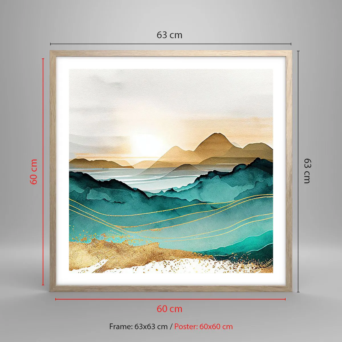 Een poster in een licht eiken lijst - Op de rand van abstractie – landschap - 60x60 cm