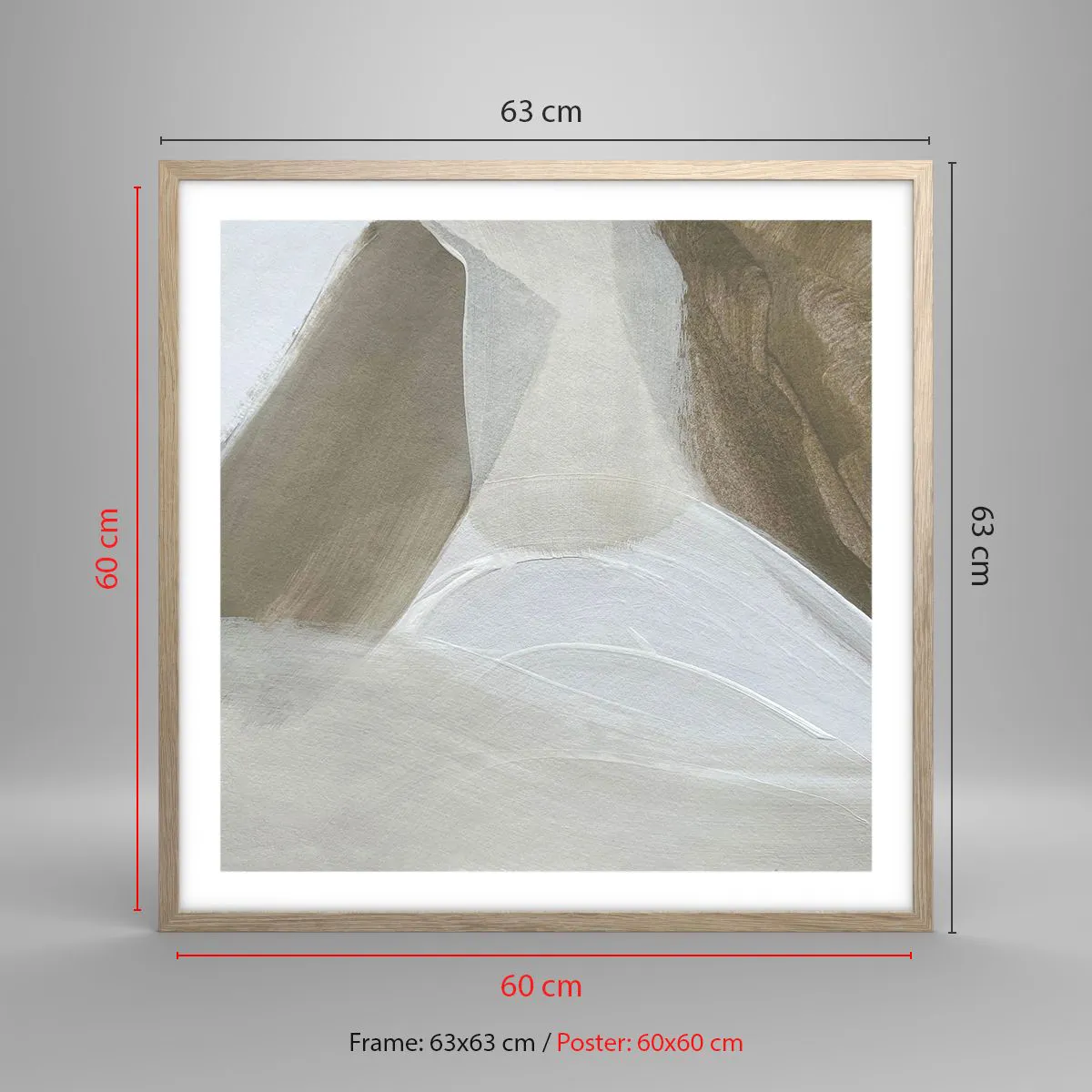 Plakat w ramie jasny dąb - Fala bieli - 60x60 cm