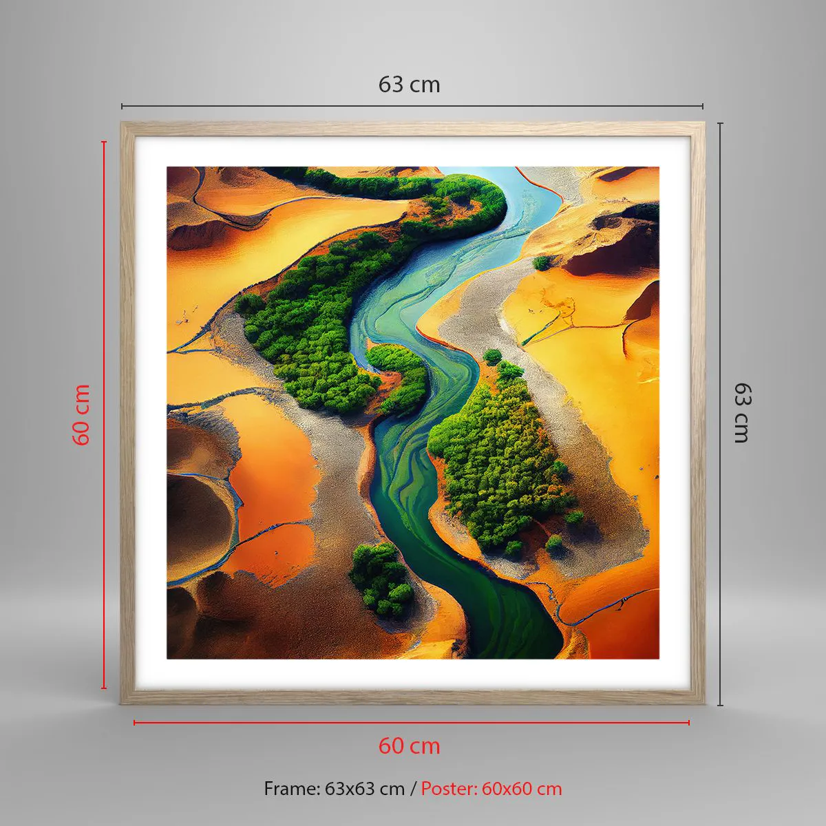 Poszter világos tölgy keretben - Életetadó folyó - 60x60 cm