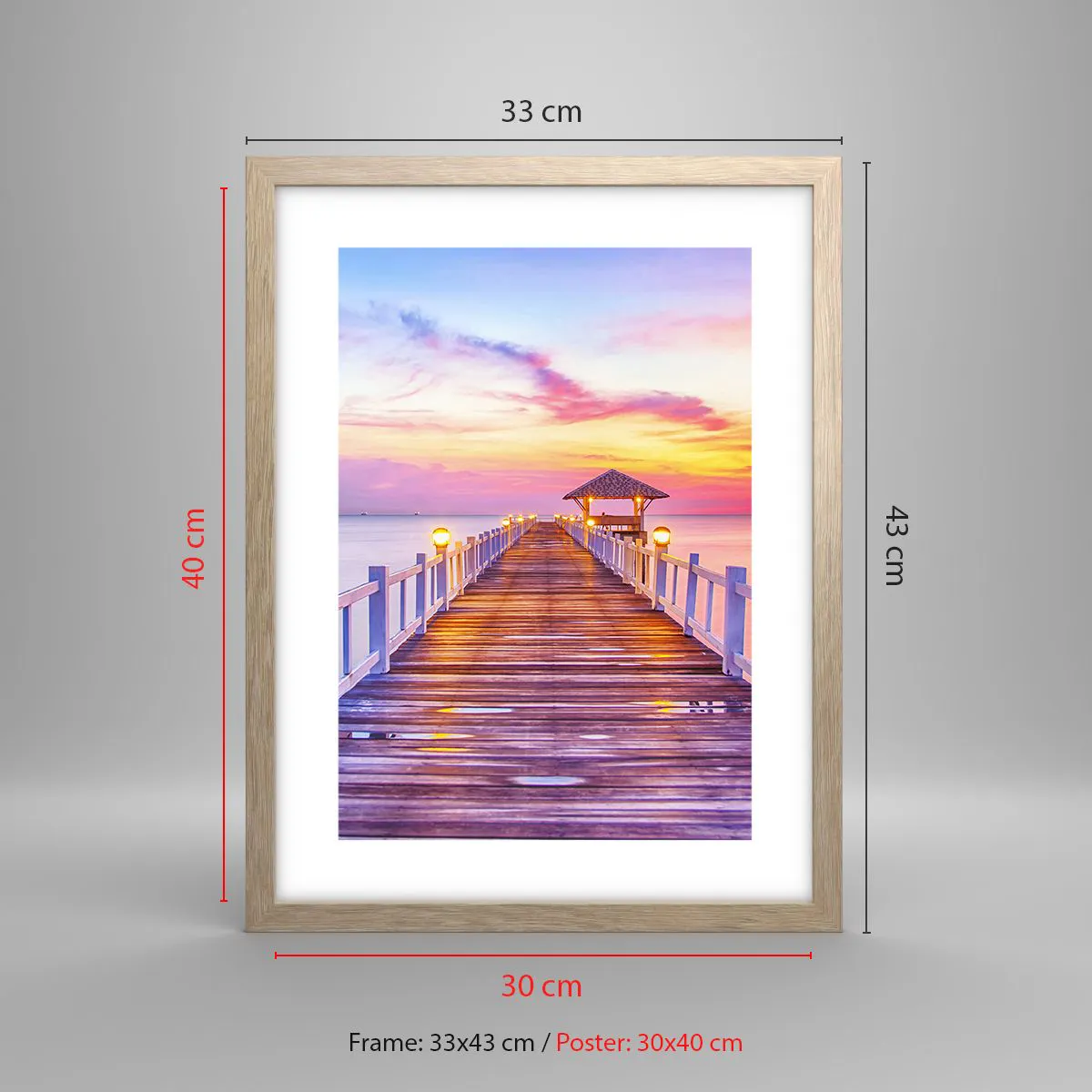 Poszter világos tölgy keretben - Az est lilás-arany csendje - 30x40 cm
