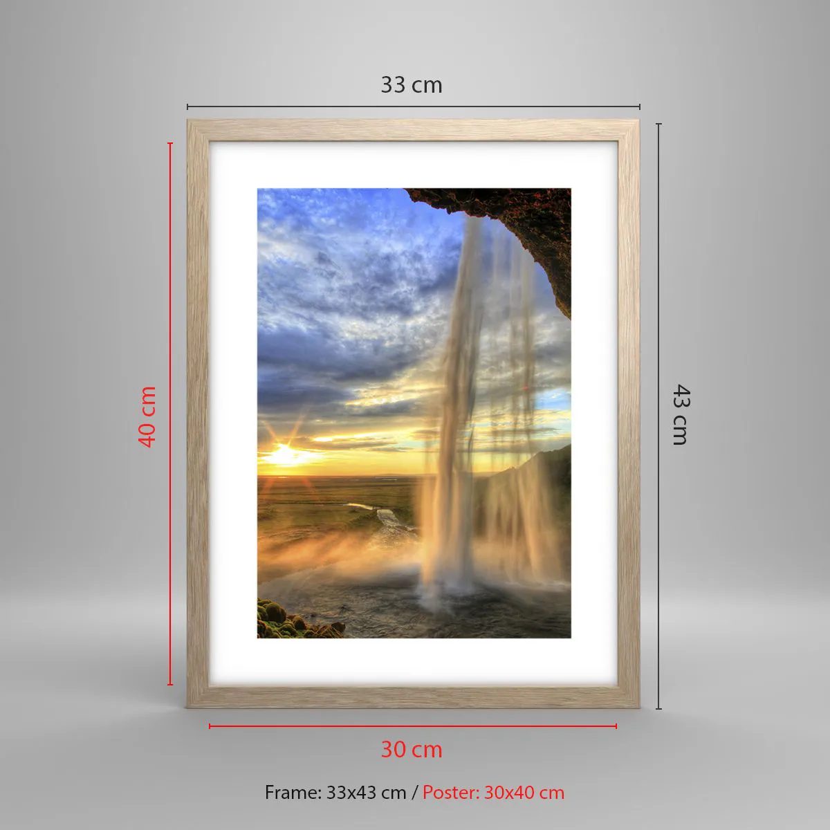 Poszter világos tölgy keretben - Cseppfátyol mögötti világ - 30x40 cm