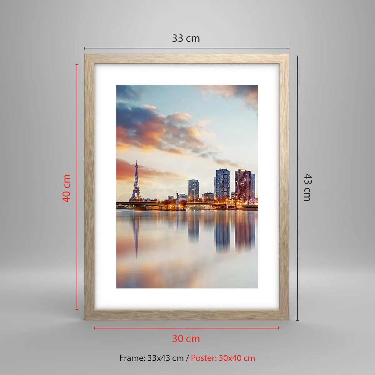 Plakat i ramme af lyst egetræ - Den monumentale ro i Paris - 30x40 cm