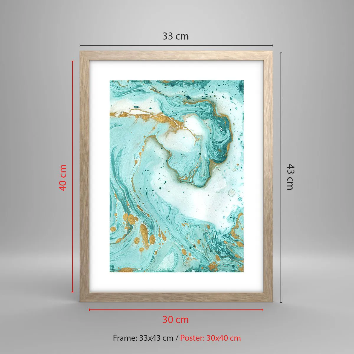 Plagát v ráme zo svetlého duba - Pod veľkou vlnou z epochy Edo - 30x40 cm