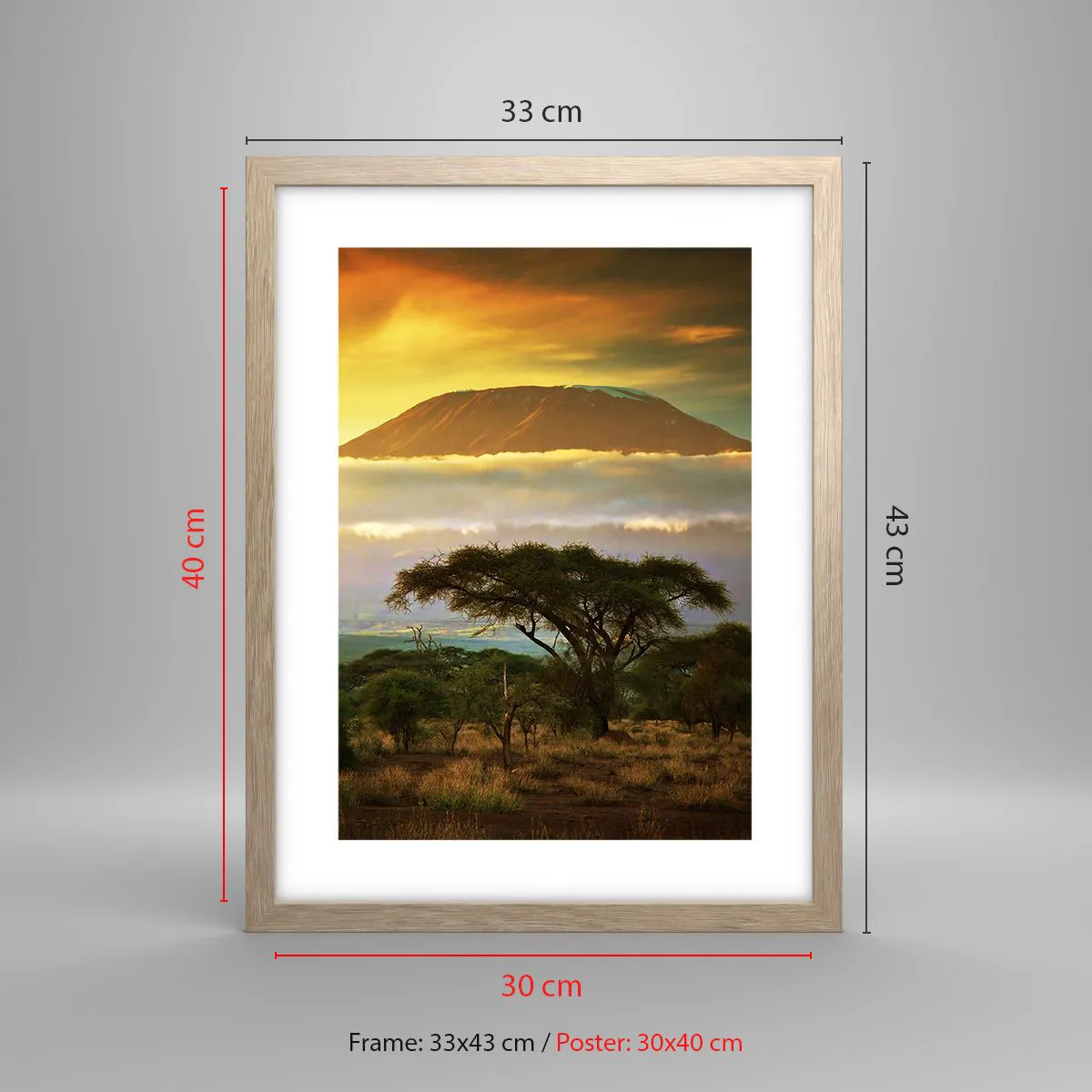 Plakat i ramme af lyst egetræ - En rejsendes drøm - 30x40 cm