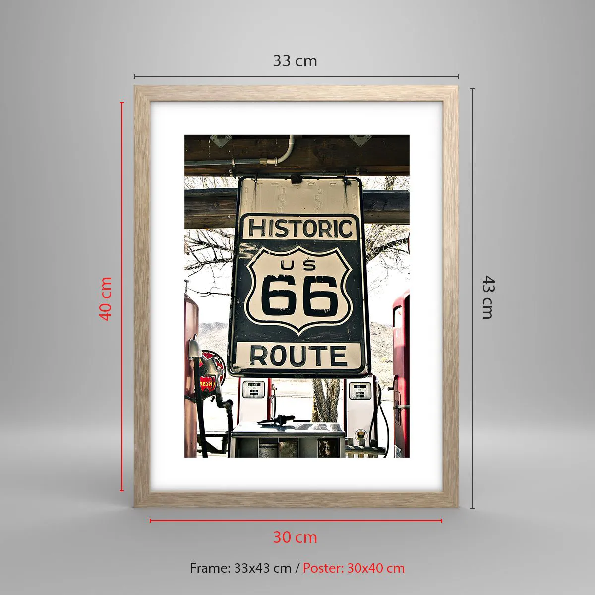 Poszter világos tölgy keretben - Amerikai retro utazás - 30x40 cm