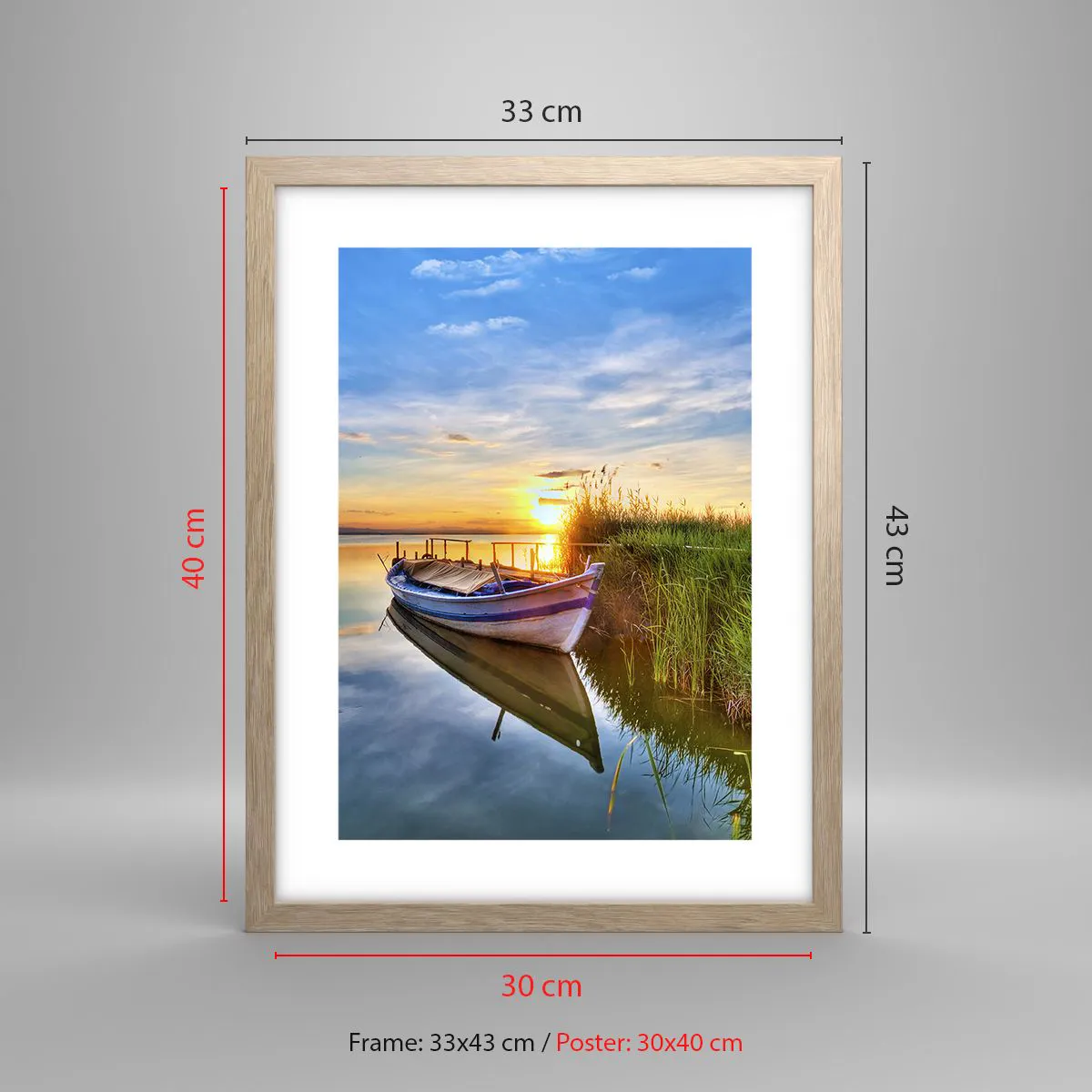 Plakat i ramme af lyst egetræ - Bugt med opfyldte drømme - 30x40 cm