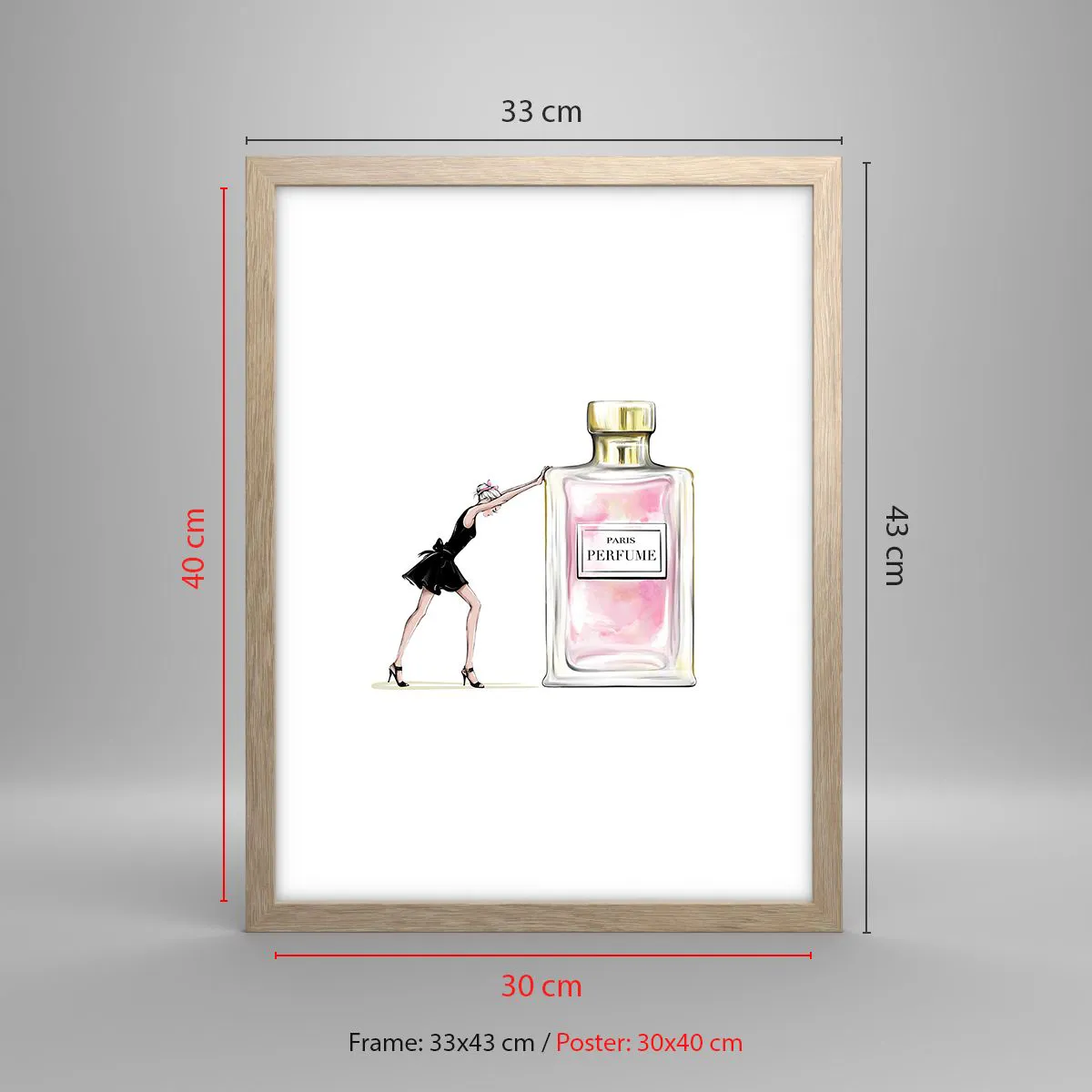 Plakat i ramme af lyst egetræ - Essensen af kvindelighed - 30x40 cm