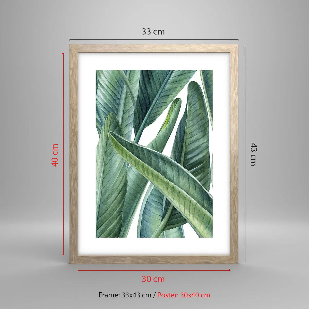 Poszter világos tölgy keretben - Zöld önmagában - 30x40 cm