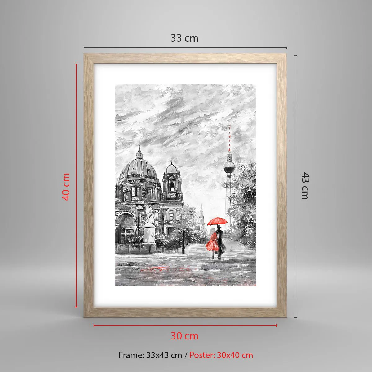 Plakat i ramme af lyst egetræ - Møde i Berlin - 30x40 cm