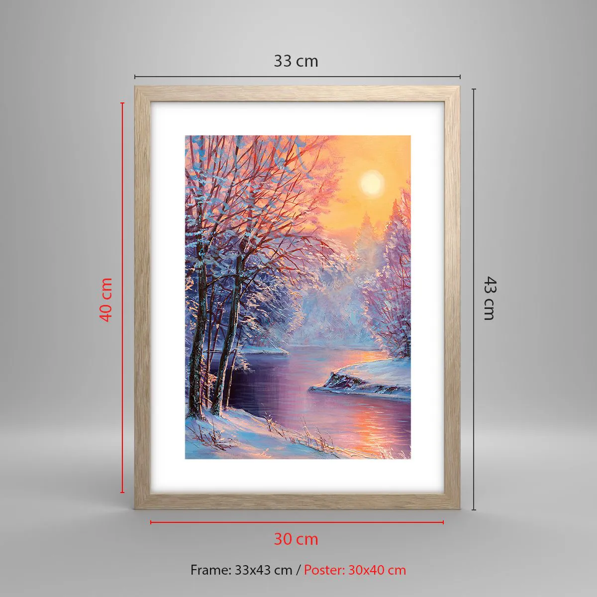Plakat i ramme af lyst egetræ - Vinterens farver - 30x40 cm