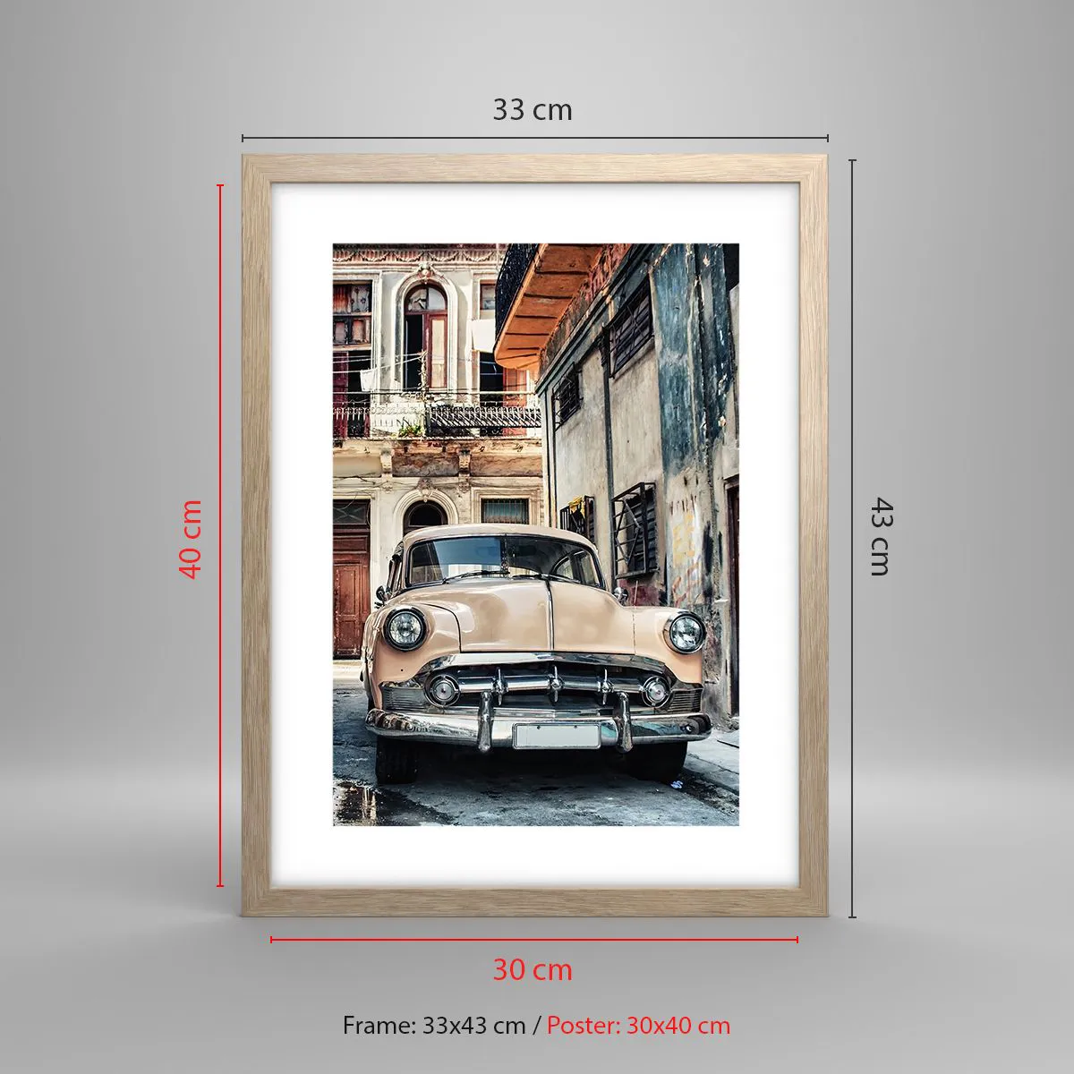 Pôster com moldura de carvalho claro - Siesta em Havana - 30x40 cm
