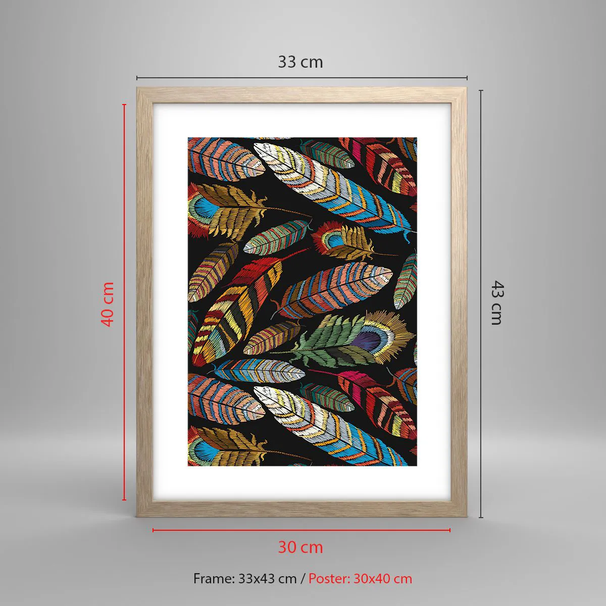 Affiche dans un chêne clair - Poster - Le carnaval des oiseaux - 30x40 cm