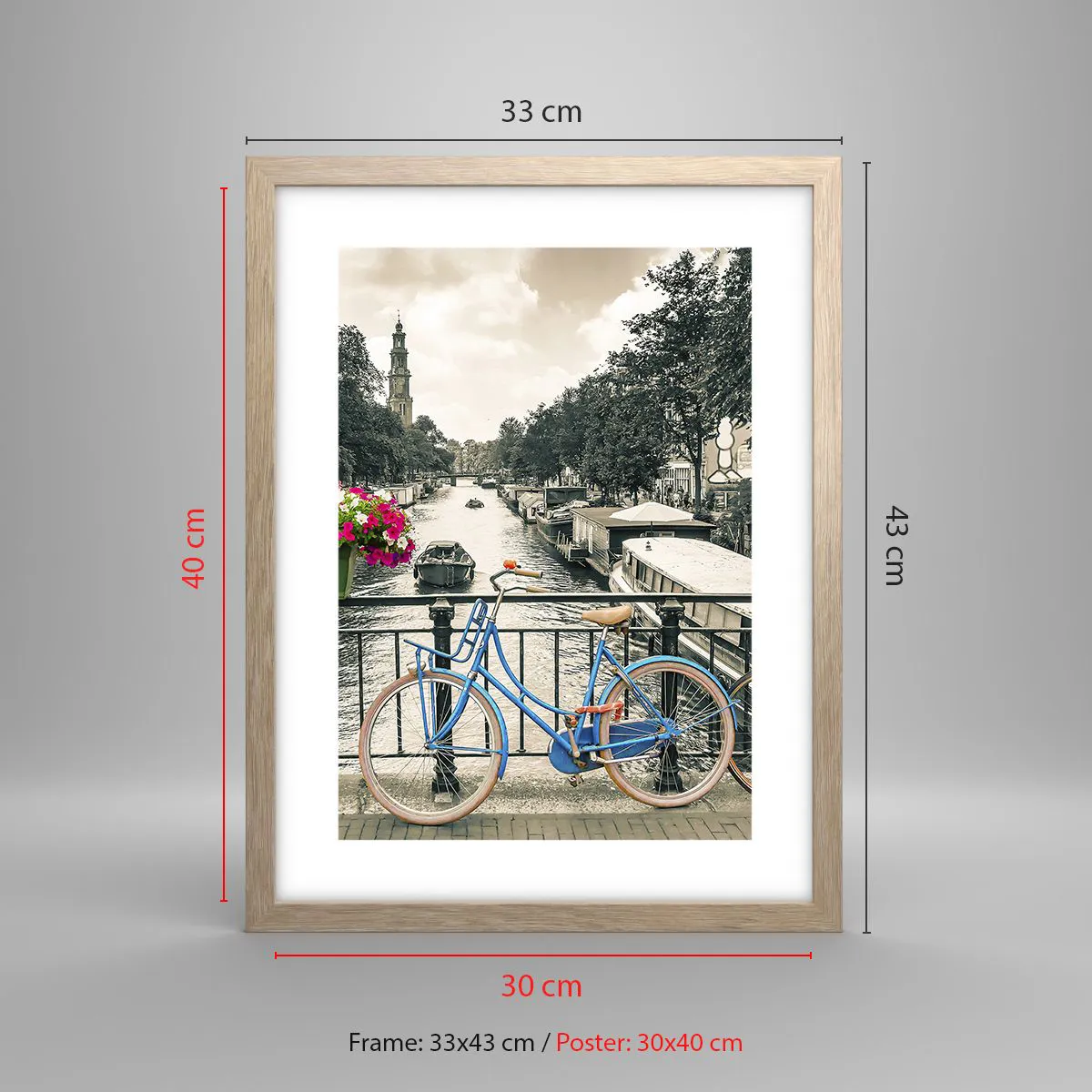 Affiche dans un chêne clair - Poster - Couleurs de rue d'Amsterdam - 30x40 cm