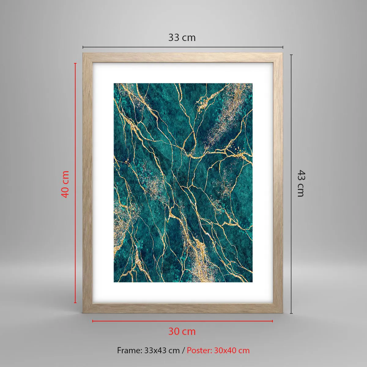 Pôster com moldura de carvalho claro - Veia dourada - 30x40 cm