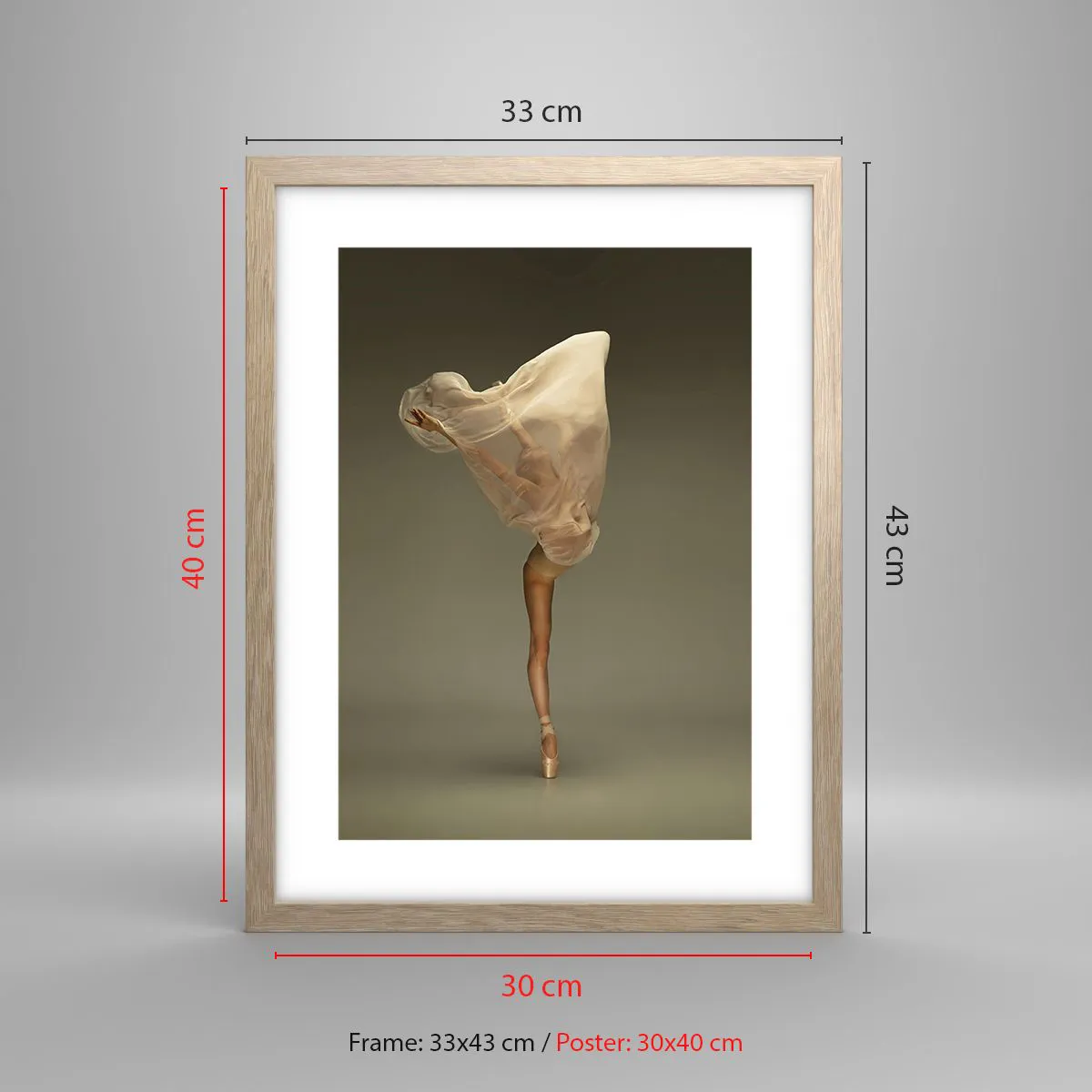 Plakat i ramme af lyst egetræ - Den er ved at flyve - 30x40 cm