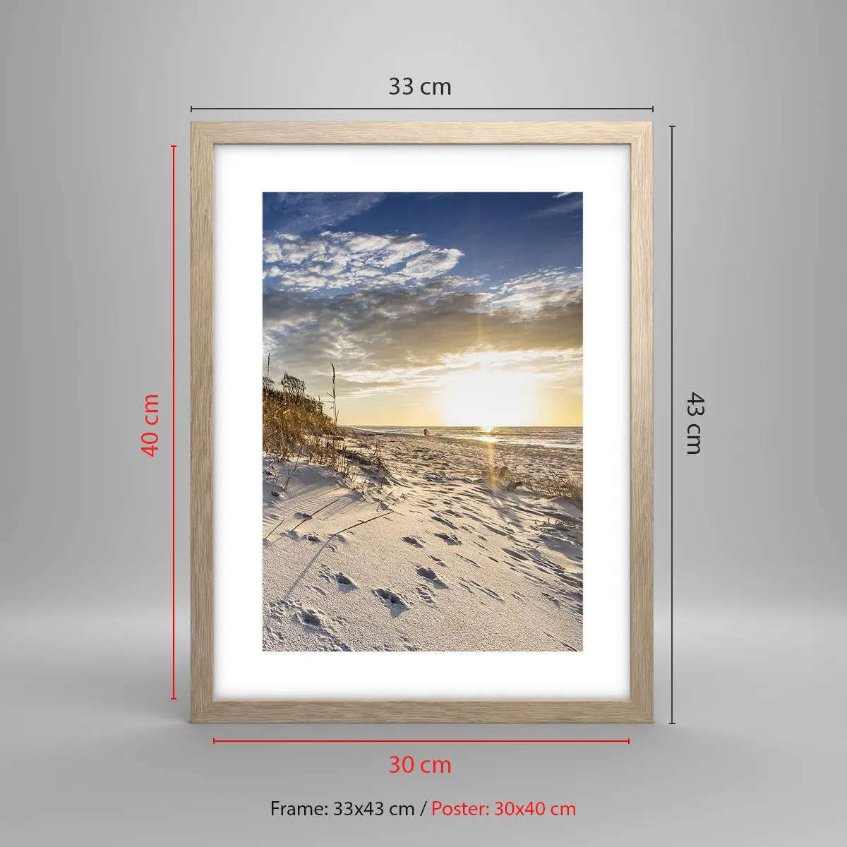 Poster in einem Rahmen aus heller Eiche - Einladung zu einem Spaziergang - 30x40 cm
