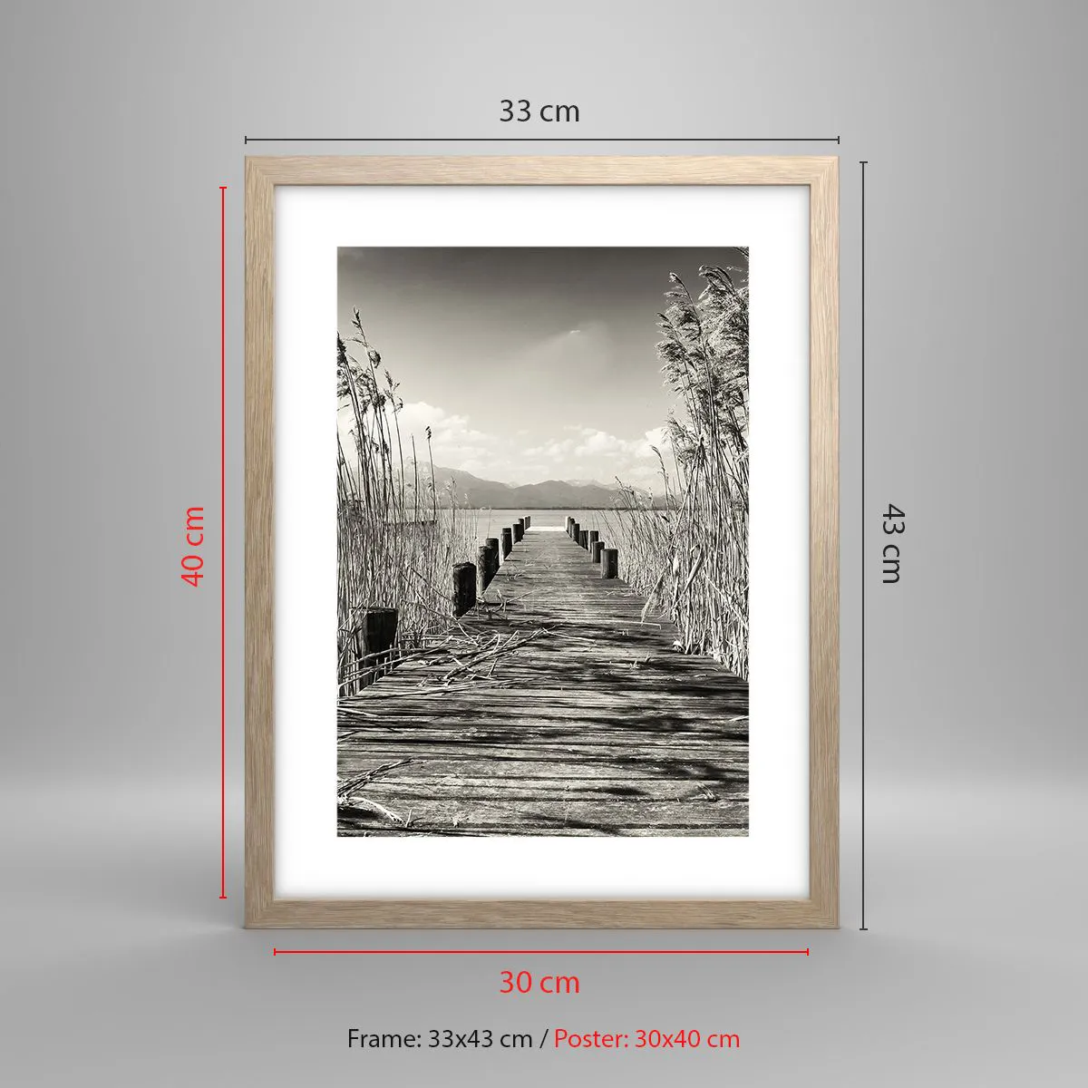 Plakat i ramme af lyst egetræ - I græssernes fred - 30x40 cm
