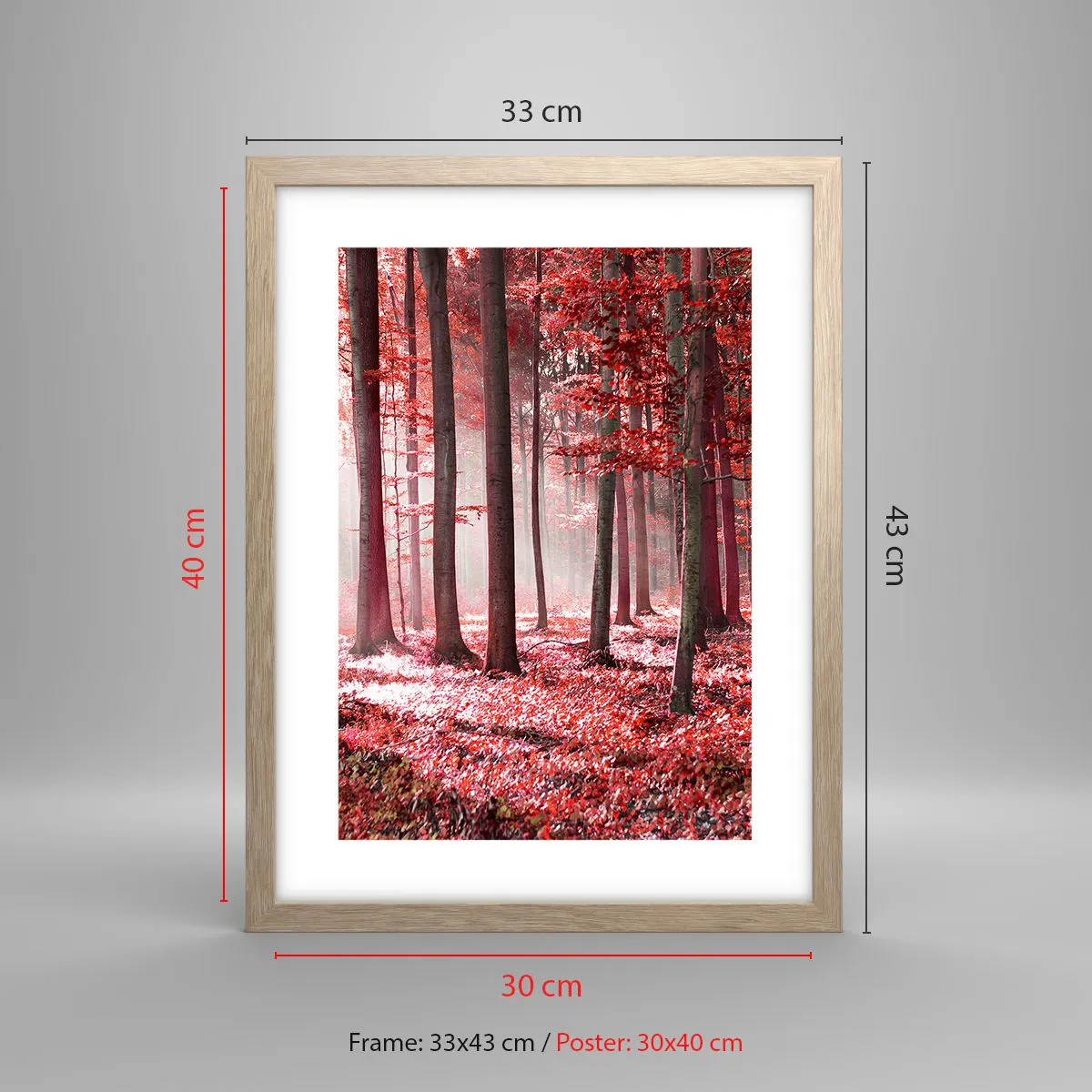 Poszter világos tölgy keretben - A piros különösen szép - 30x40 cm