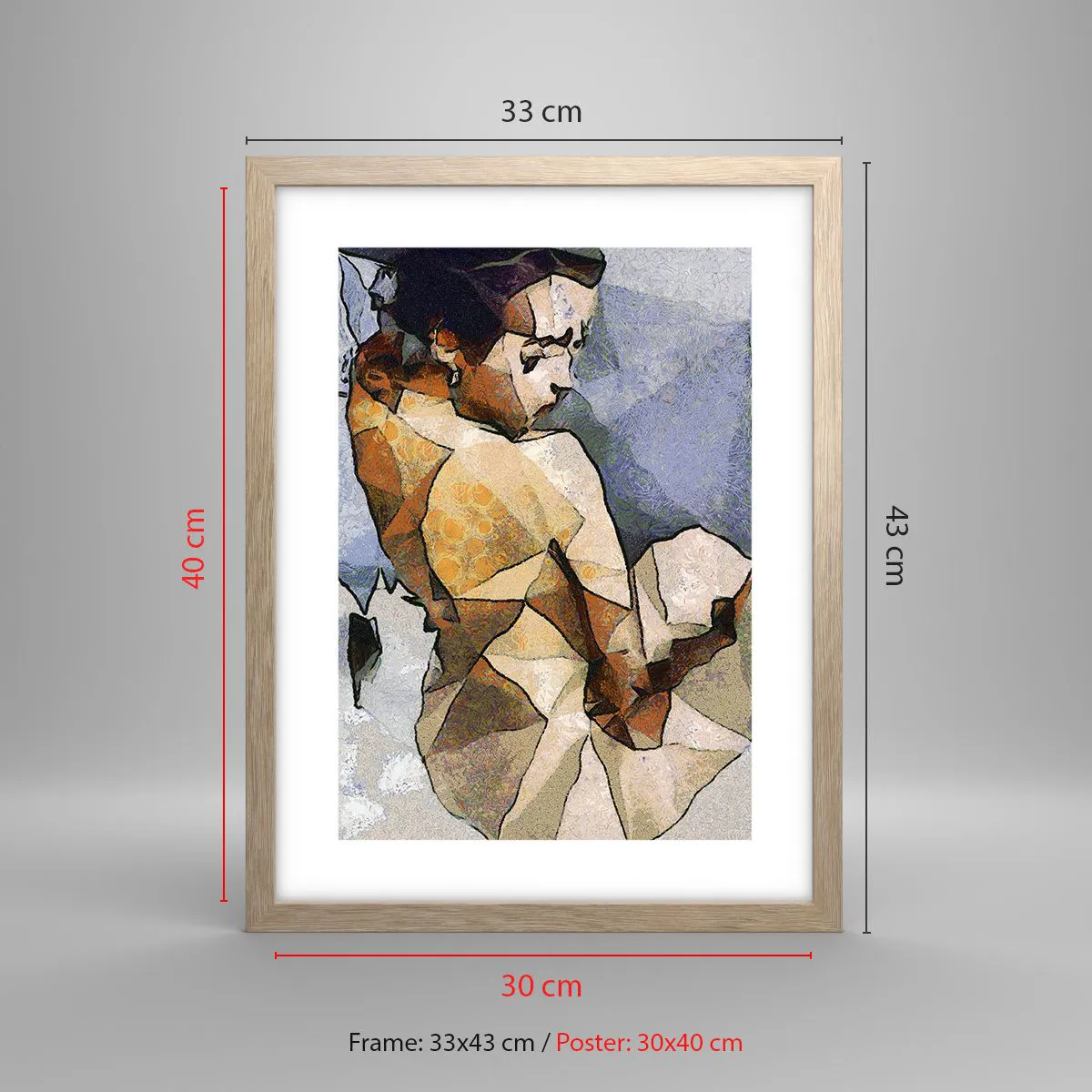 Plakat i ramme af lyst egetræ - I kubismens ånd - 30x40 cm