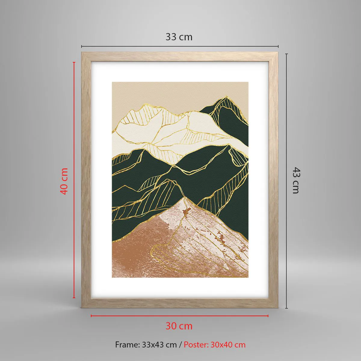 Poster in einem Rahmen aus heller Eiche - Goldene Spitzen - 30x40 cm