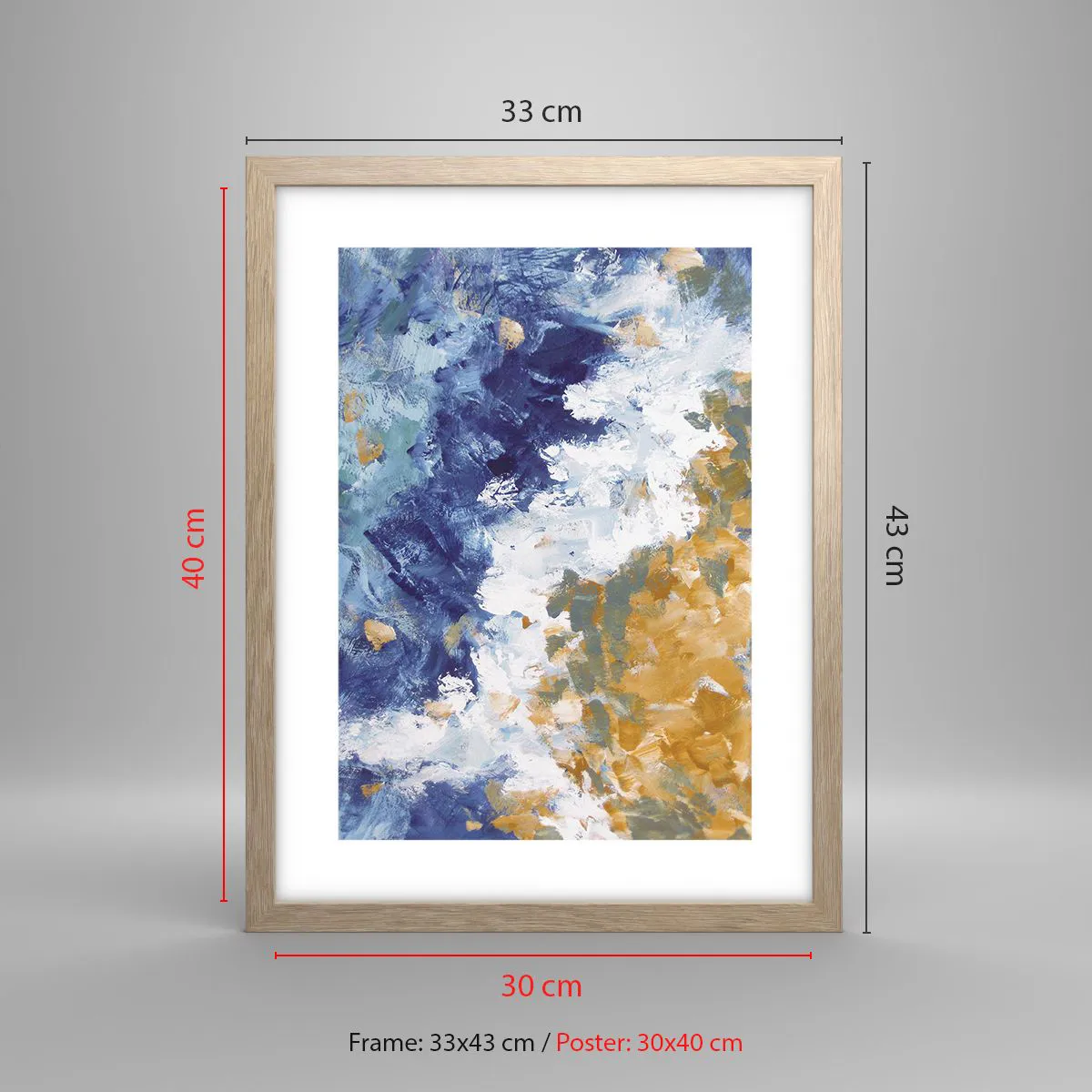 Plakat i ramme af lyst egetræ - Elementernes dans - 30x40 cm