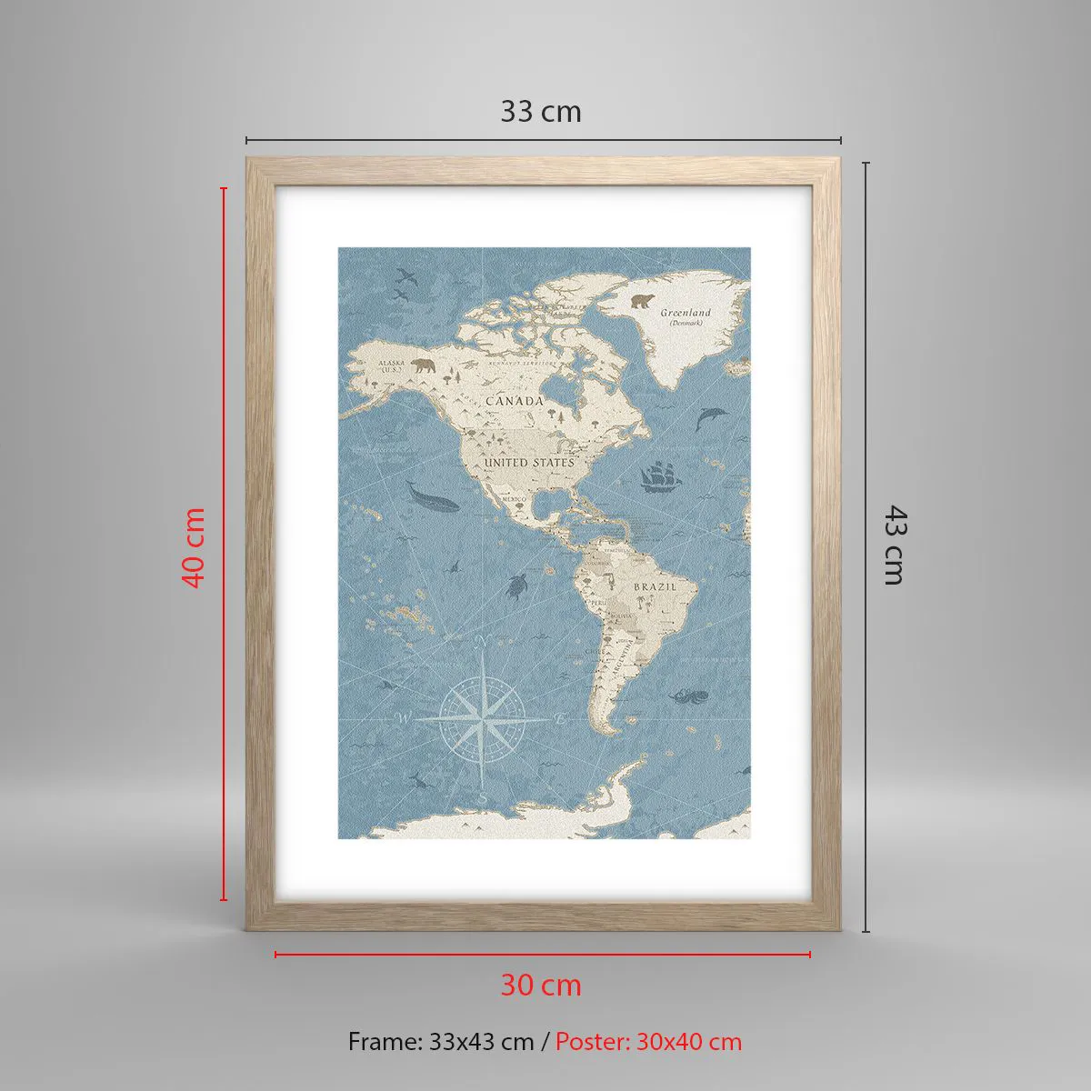 Plakat i ramme af lyst egetræ - En verden inden for rækkevidde - 30x40 cm