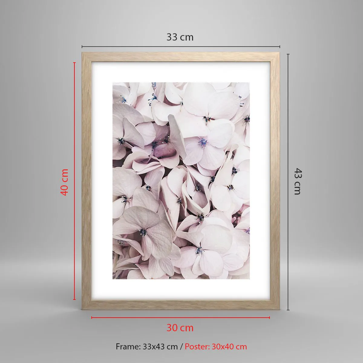 Plakat i ramme af lyst egetræ - I en flod af blomster - 30x40 cm