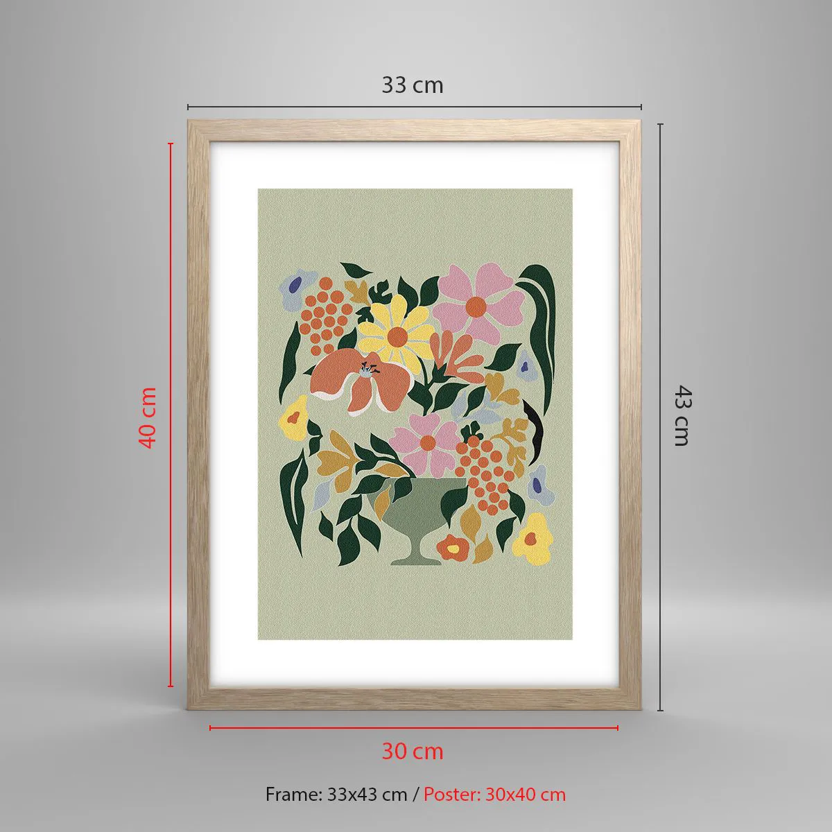 Pôster com moldura de carvalho claro - Um buquê cheio de vida - 30x40 cm