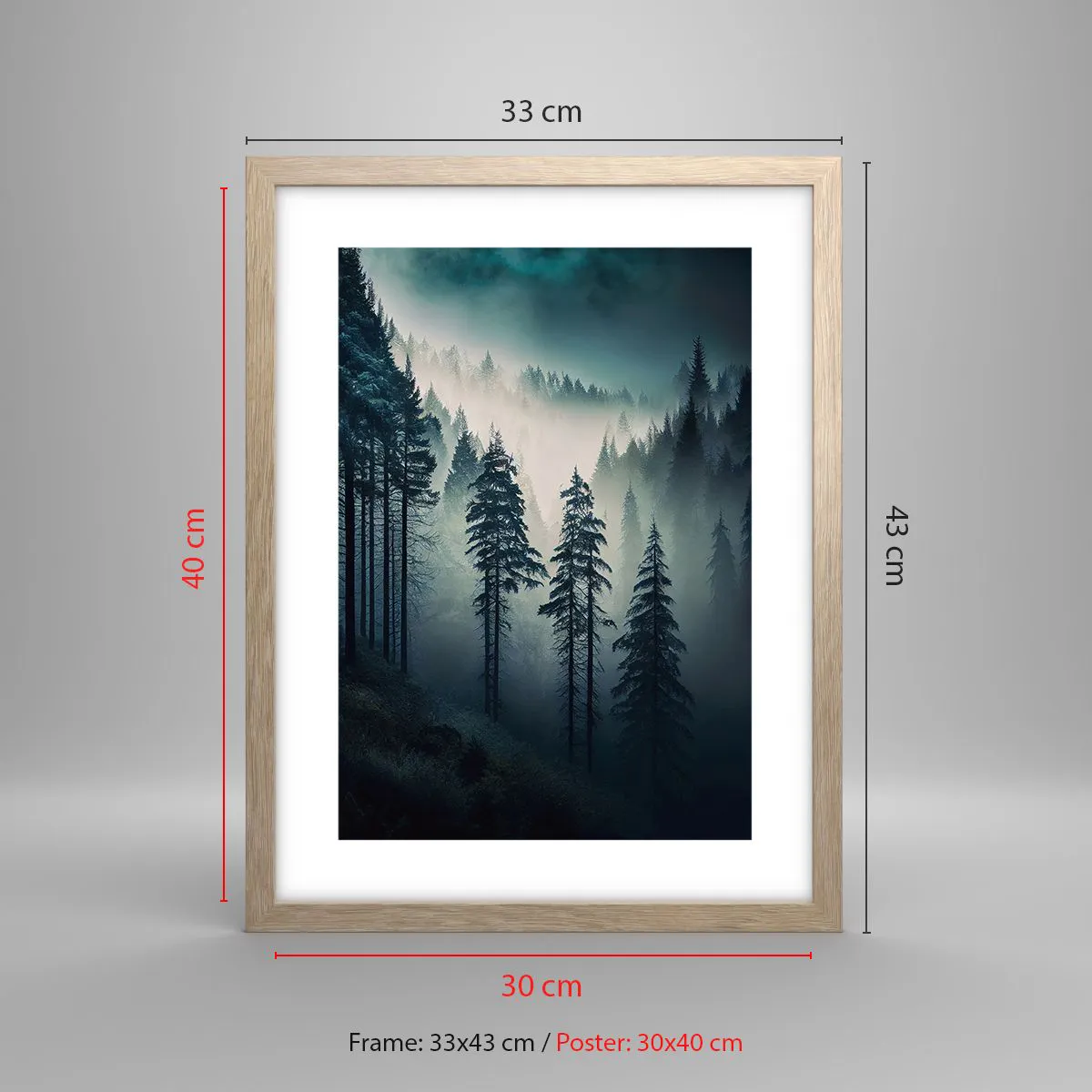 Affiche dans un chêne clair - Poster - Matin de montagne - 30x40 cm