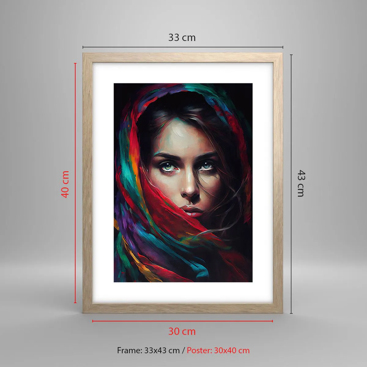 Een poster in een licht eiken lijst - Mysterie met groene ogen - 30x40 cm