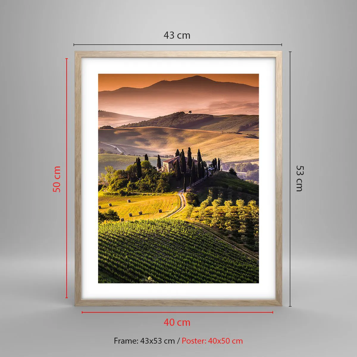 Póster en marco roble claro - Paisaje toscano - 40x50 cm
