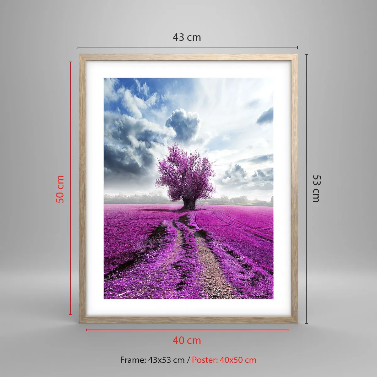 Plakat i ramme af lyst egetræ - Hedeslette - charmerende - 40x50 cm