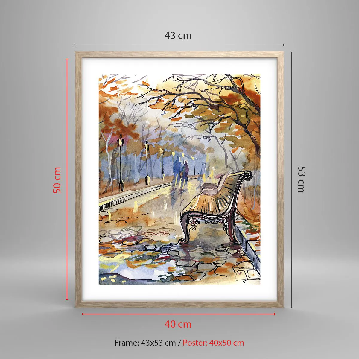Poster in cornice rovere chiaro - Passeggiando insieme l'autunno - 40x50 cm