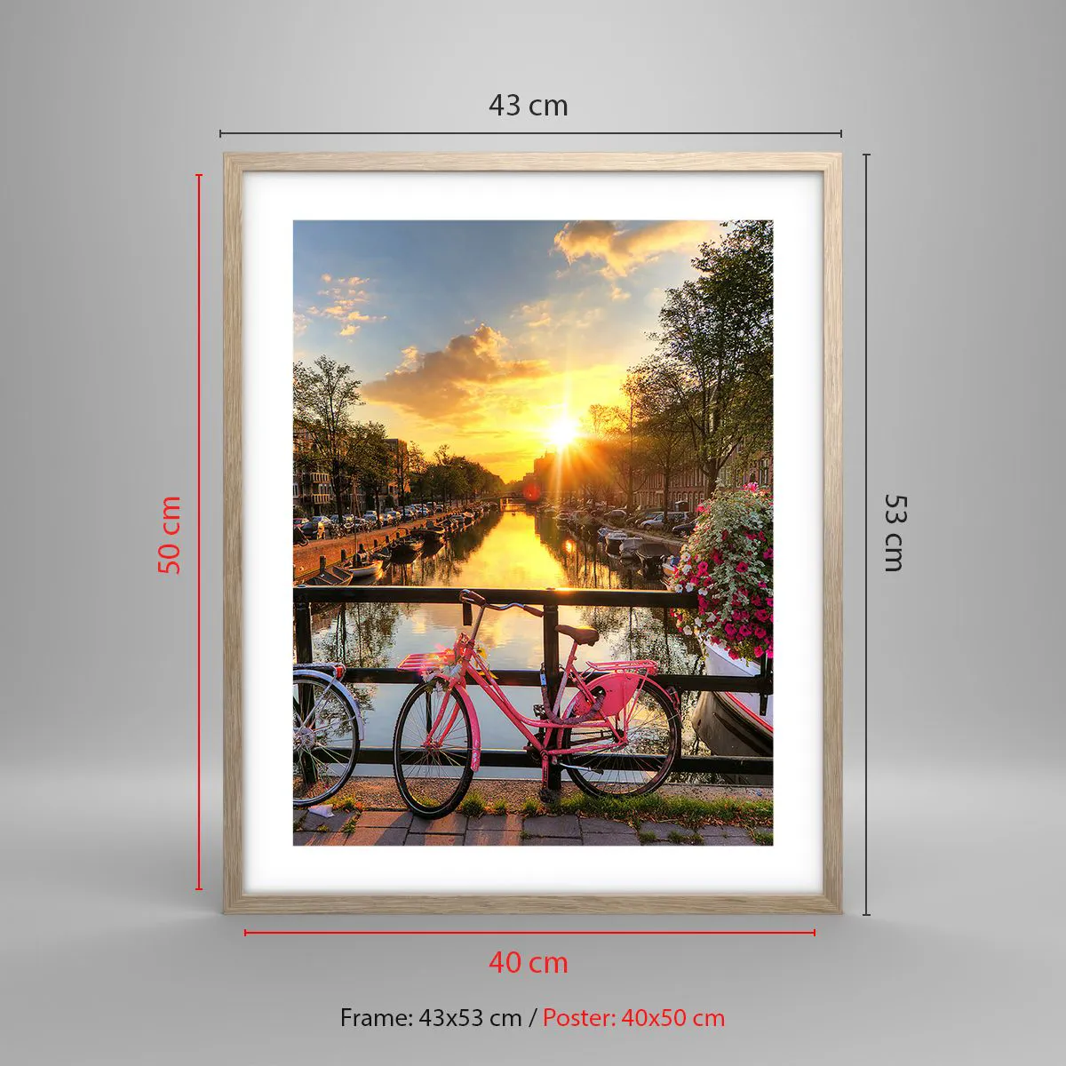 Poster in einem Rahmen aus heller Eiche - Frühlingsmorgen in Amsterdam - 40x50 cm