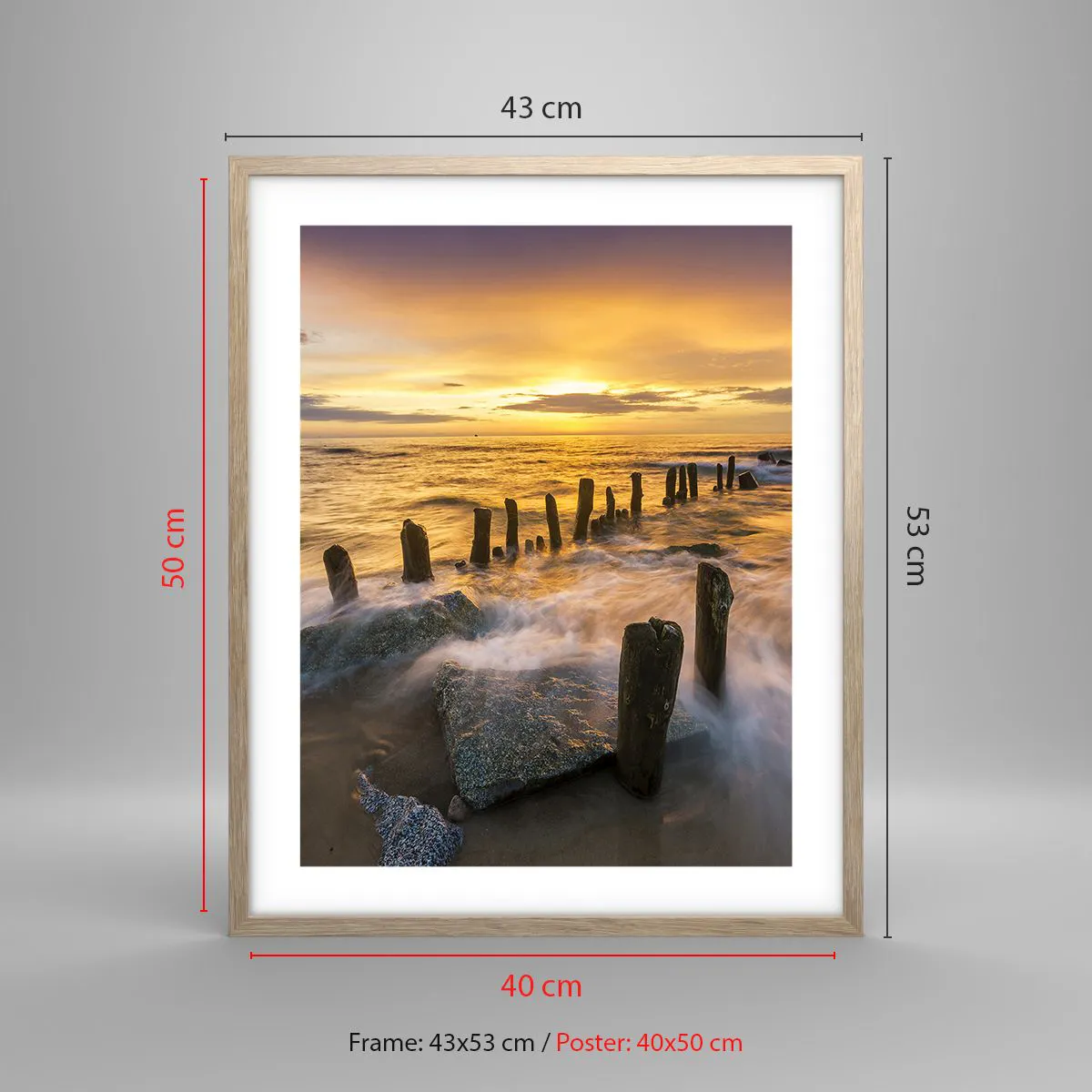 Poszter világos tölgy keretben - A Balti-tenger nyers szépsége - 40x50 cm