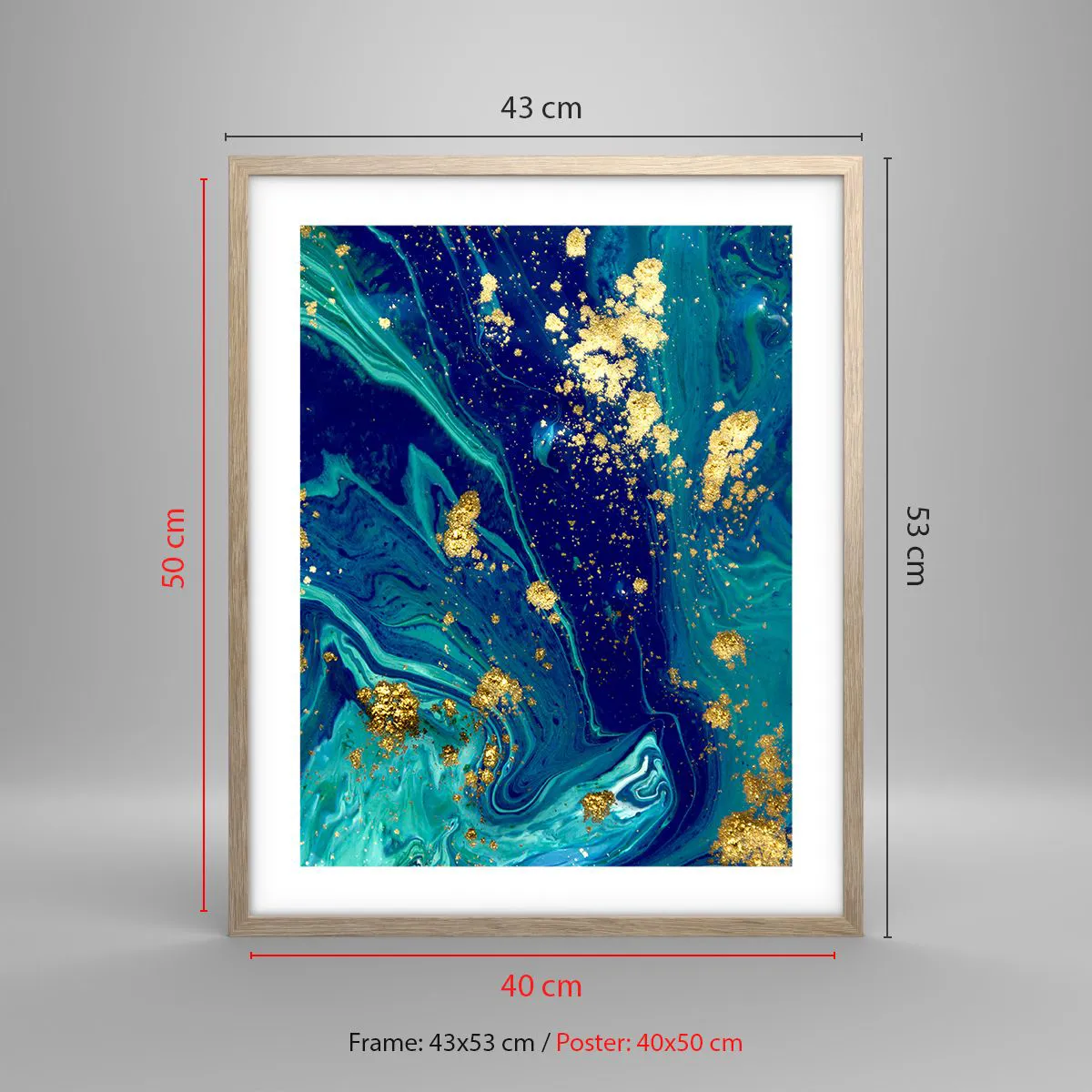 Plakat i ramme af lyst egetræ - Solblade  - 40x50 cm