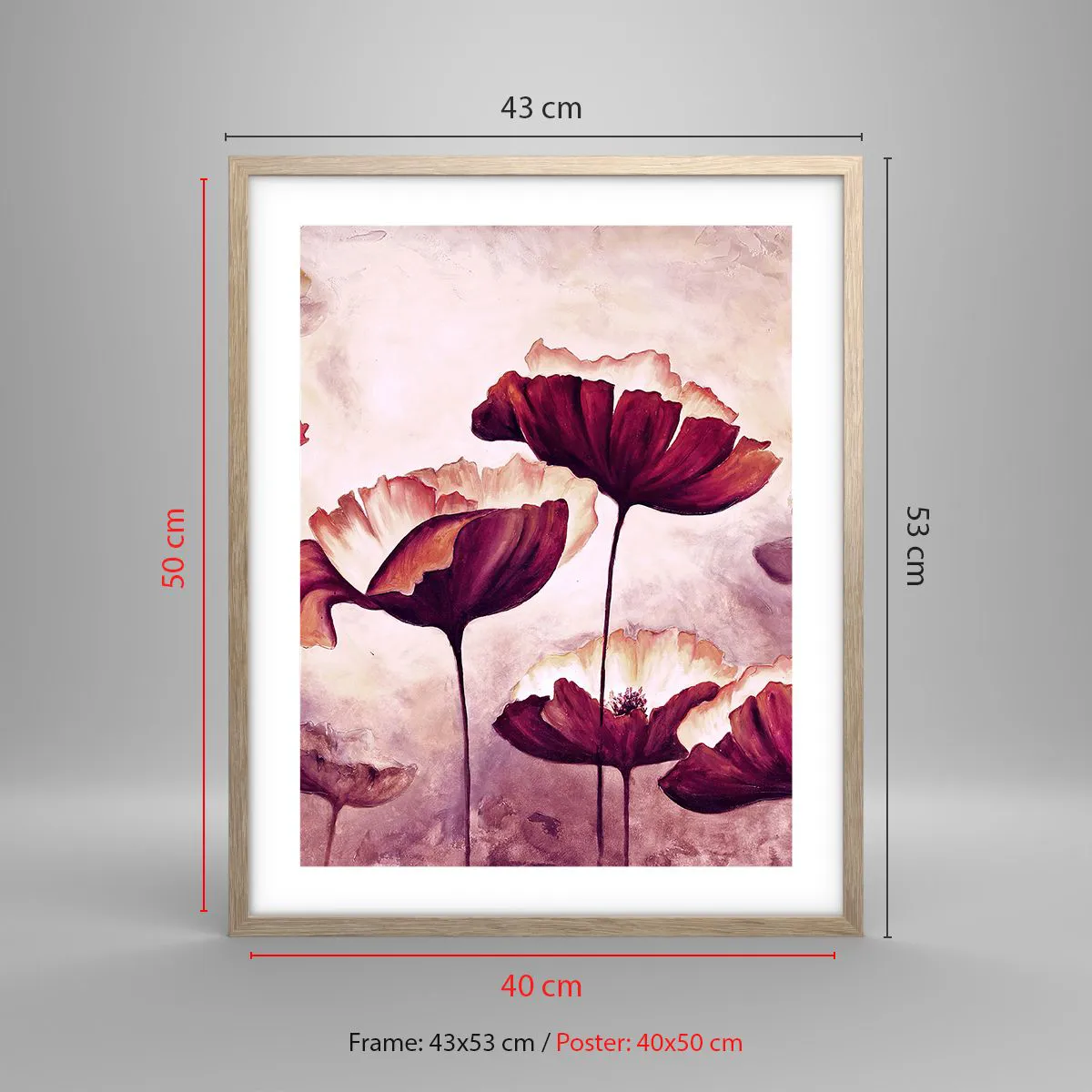 Plakát v rámu světlý dub - Červený a bílý plátek - 40x50 cm