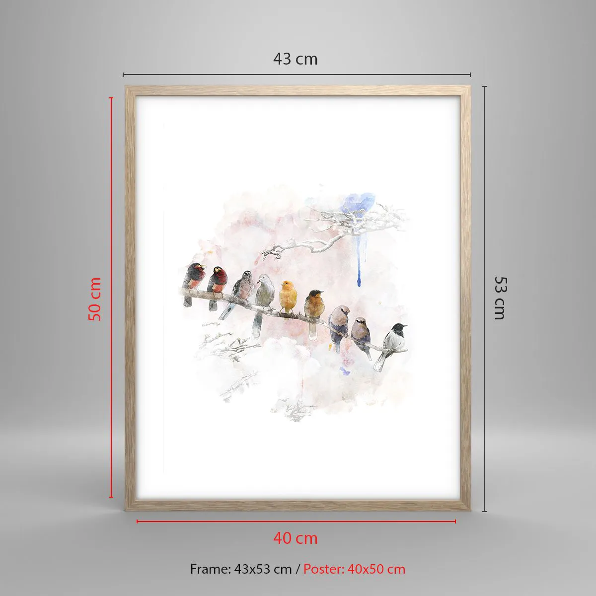 Affiche dans un chêne clair - Poster - Rencontre ailée - 40x50 cm